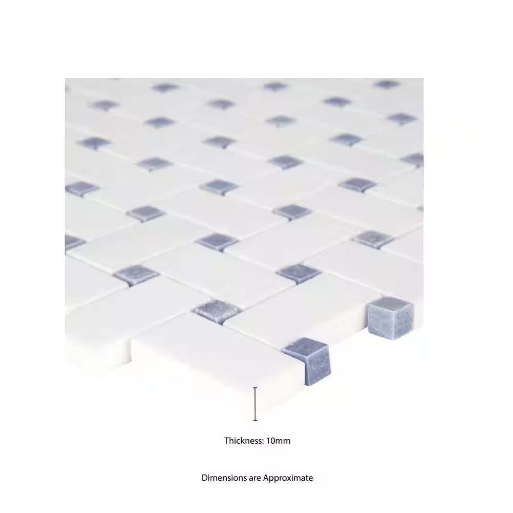 Azula Basketweave 12 In. X 12 In. X 0.38 In. Polished Marble Mesh-Mounted Mosaic