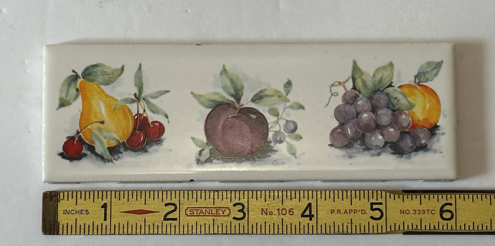 10 pieces: 2″ X 6″ Decorative Ceramic Listello Tile, Country Fruit, made USA