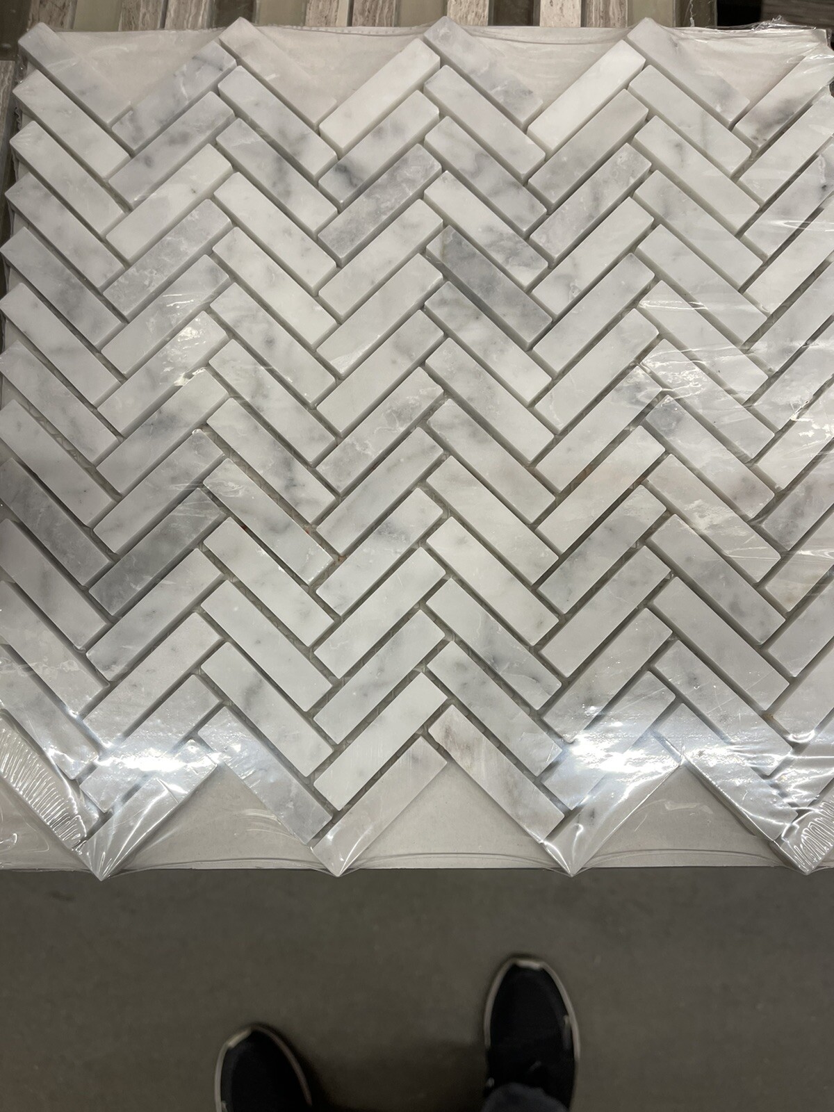 White Marble Herringbone Wall and Floor Tile