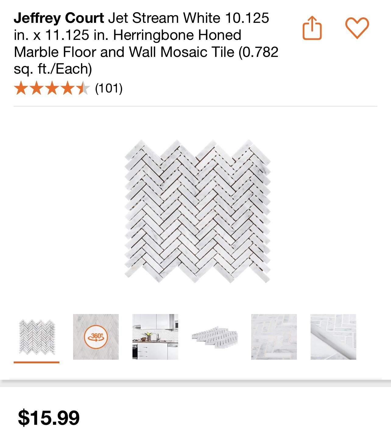White Marble Herringbone Wall and Floor Tile