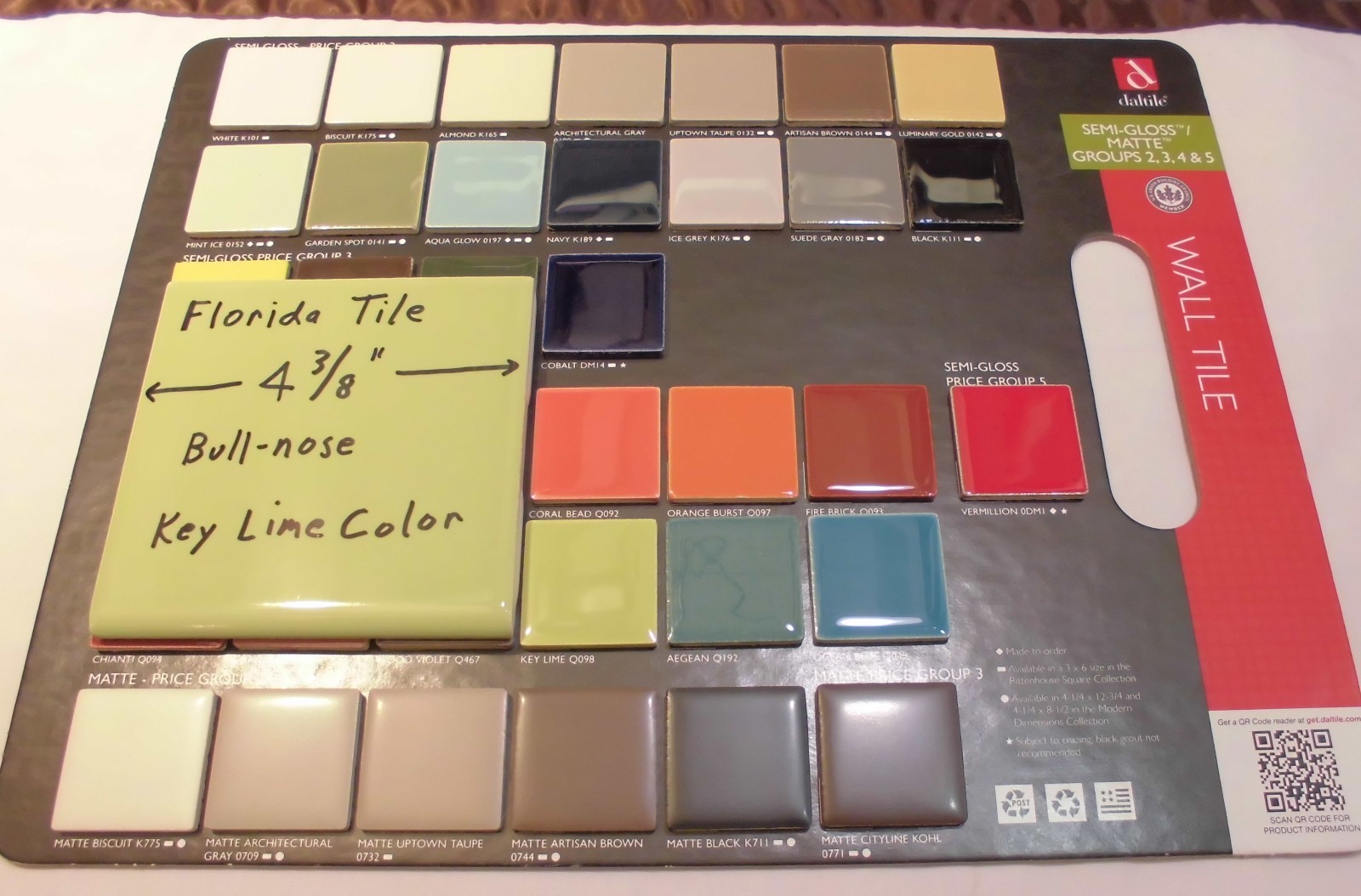 1 pc. Glossy Ceramic Bullnose Tile *Key Lime Green* 4-3/8″ Florida Tile Co.