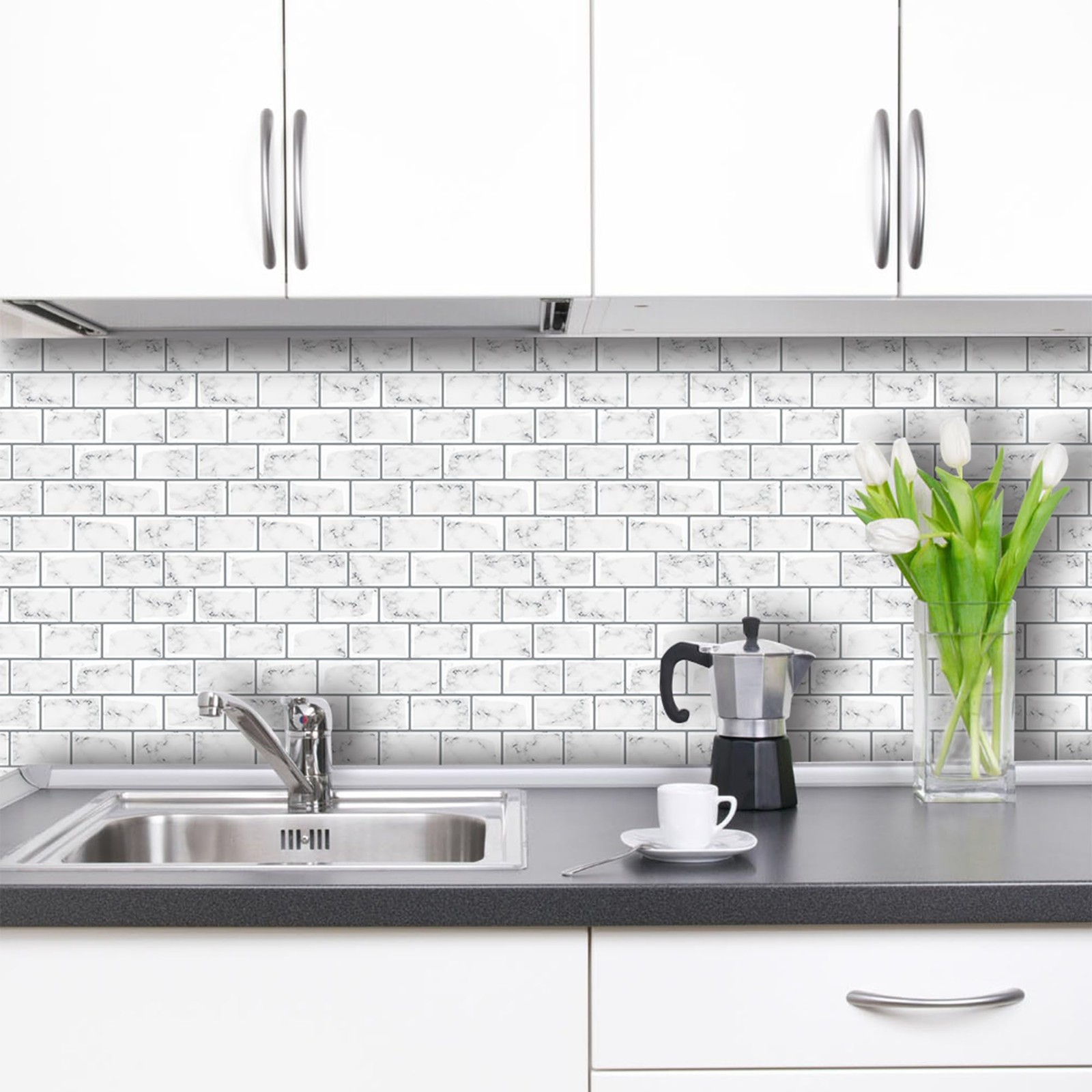 10 Sheets White Peel and Stick Backsplash Wall Tiles 12″ x 12″ Self-Adhesive …