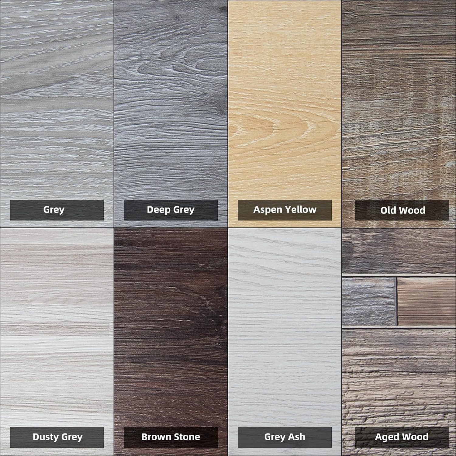 Peel and Stick Floor Tile Vinyl Wood Plank Samples Set of 8, Rigid Surface