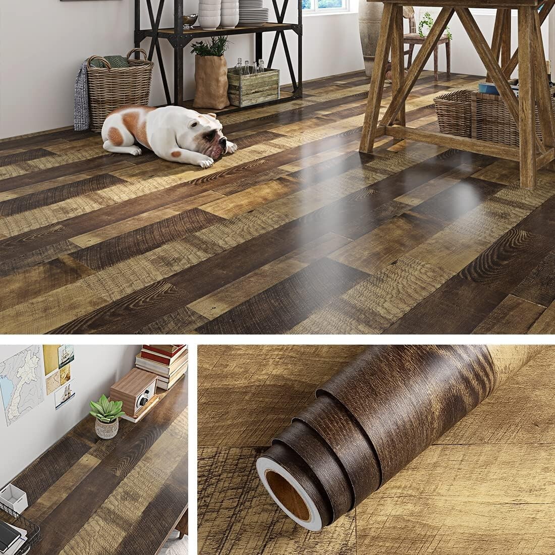 Reclaimed Wood Vinyl Flooring Roll Waterproof Vinyl Plank Flooring Peel and