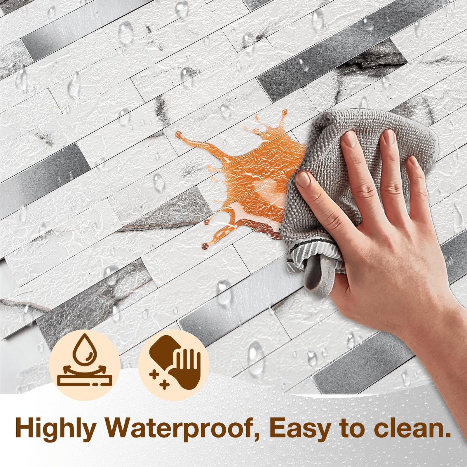 Peel and Stick Backsplash Tile Waterproof PVC Wall Sticker 3D Faux Stone Marble