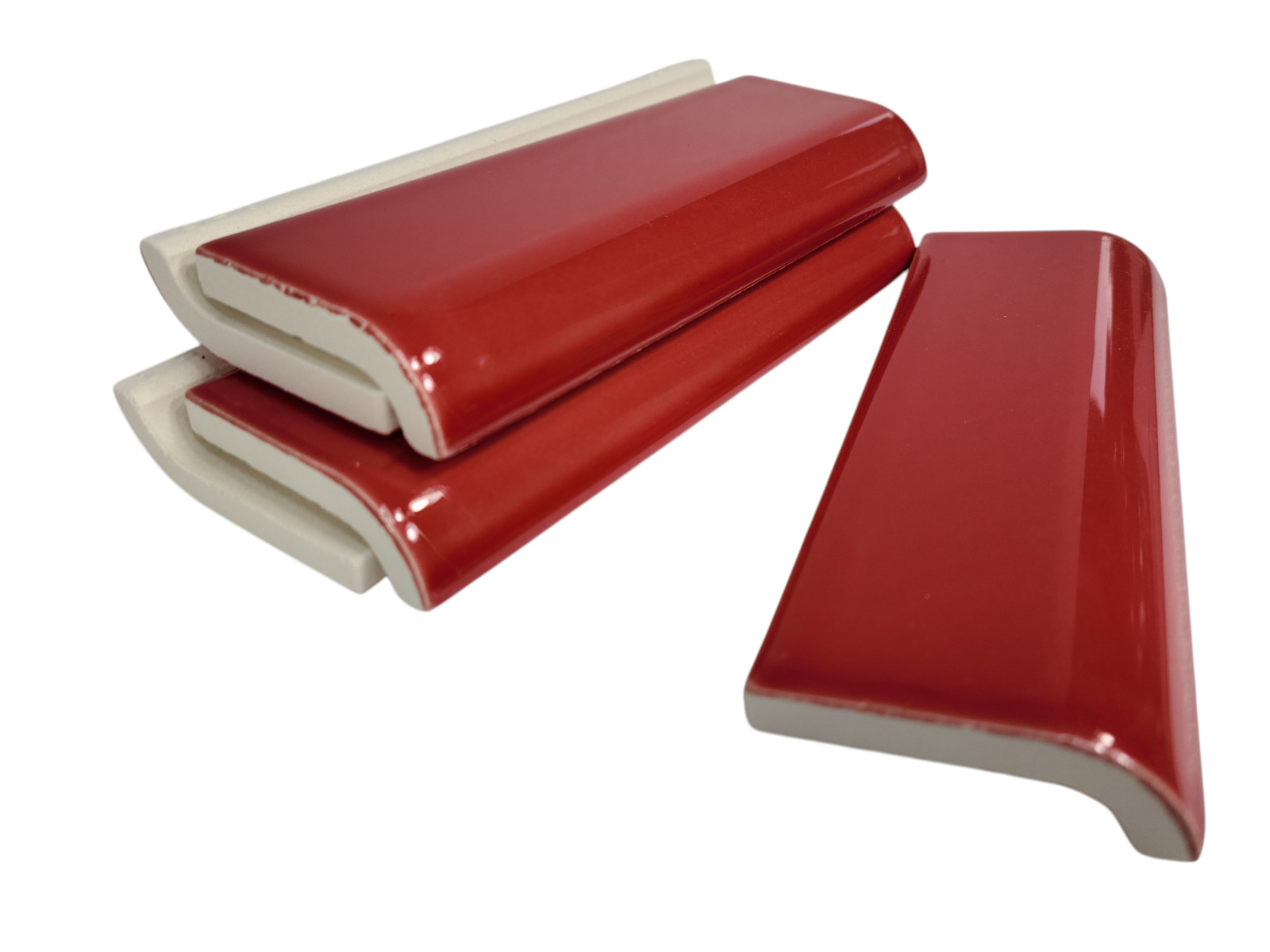 Candy Apple Red Ceramic Tile Mud Cap Subway Trim Mudcap Mid Century Modern