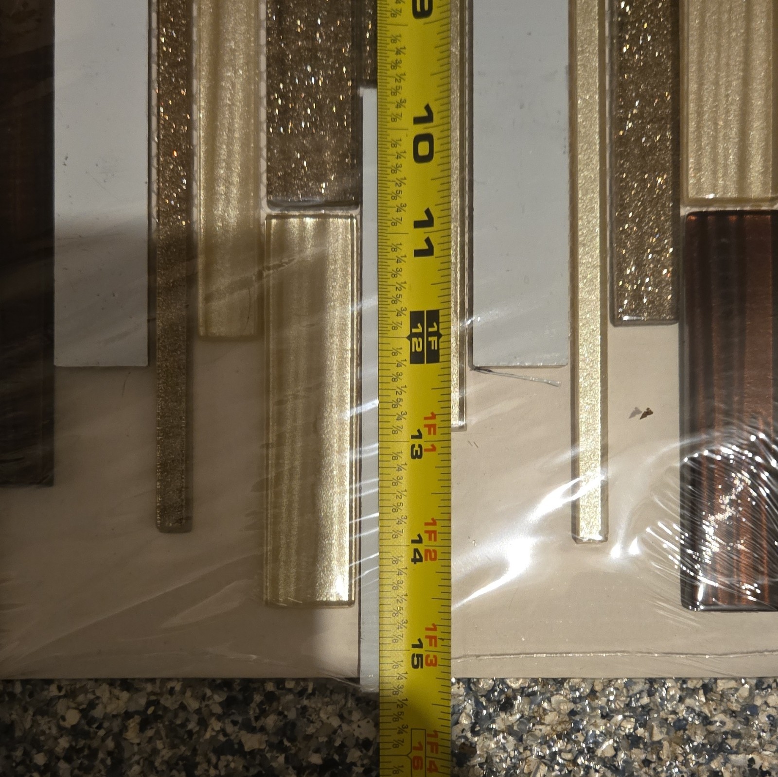 4 Glass Mosaic Tile Sheet Gold/Brown/White Stripe 12 By Glossy Wall, Modern