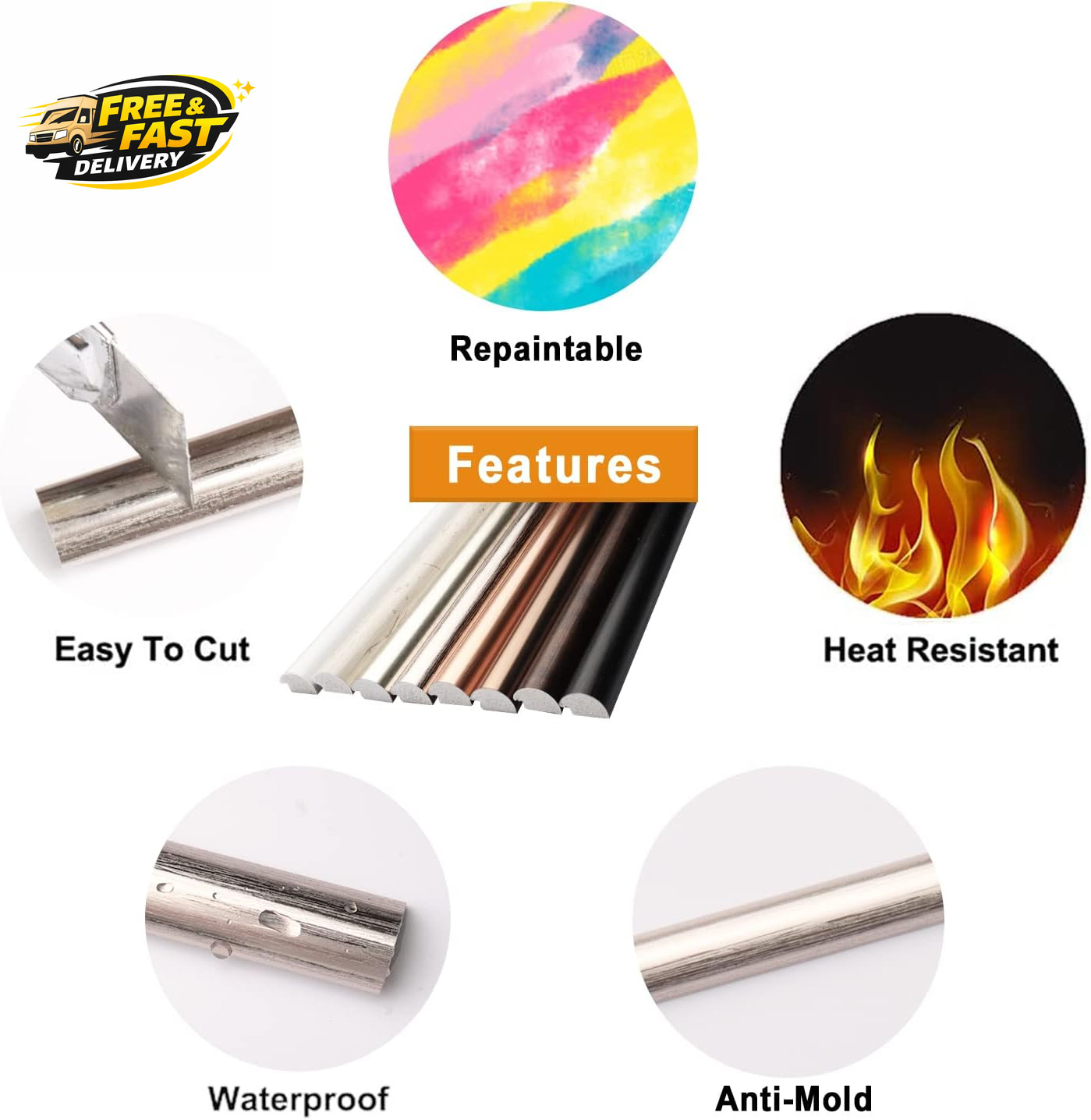 10-Pack Tile Edge Trim, 12″ Wall Molding Trim for Peel and Stick Backsplash Tile