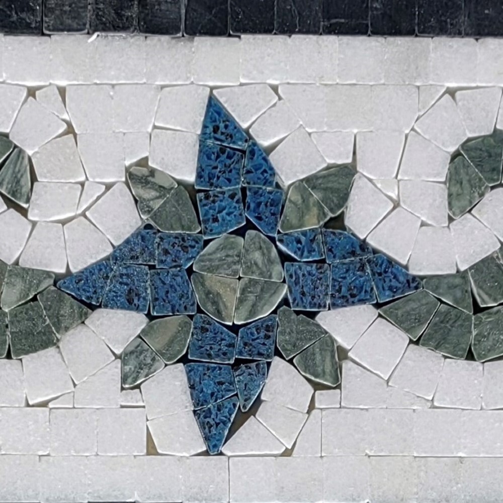 B0118P Elizabeth Emerald Sapphire Marble Mosaic Border Listello Tile Polished