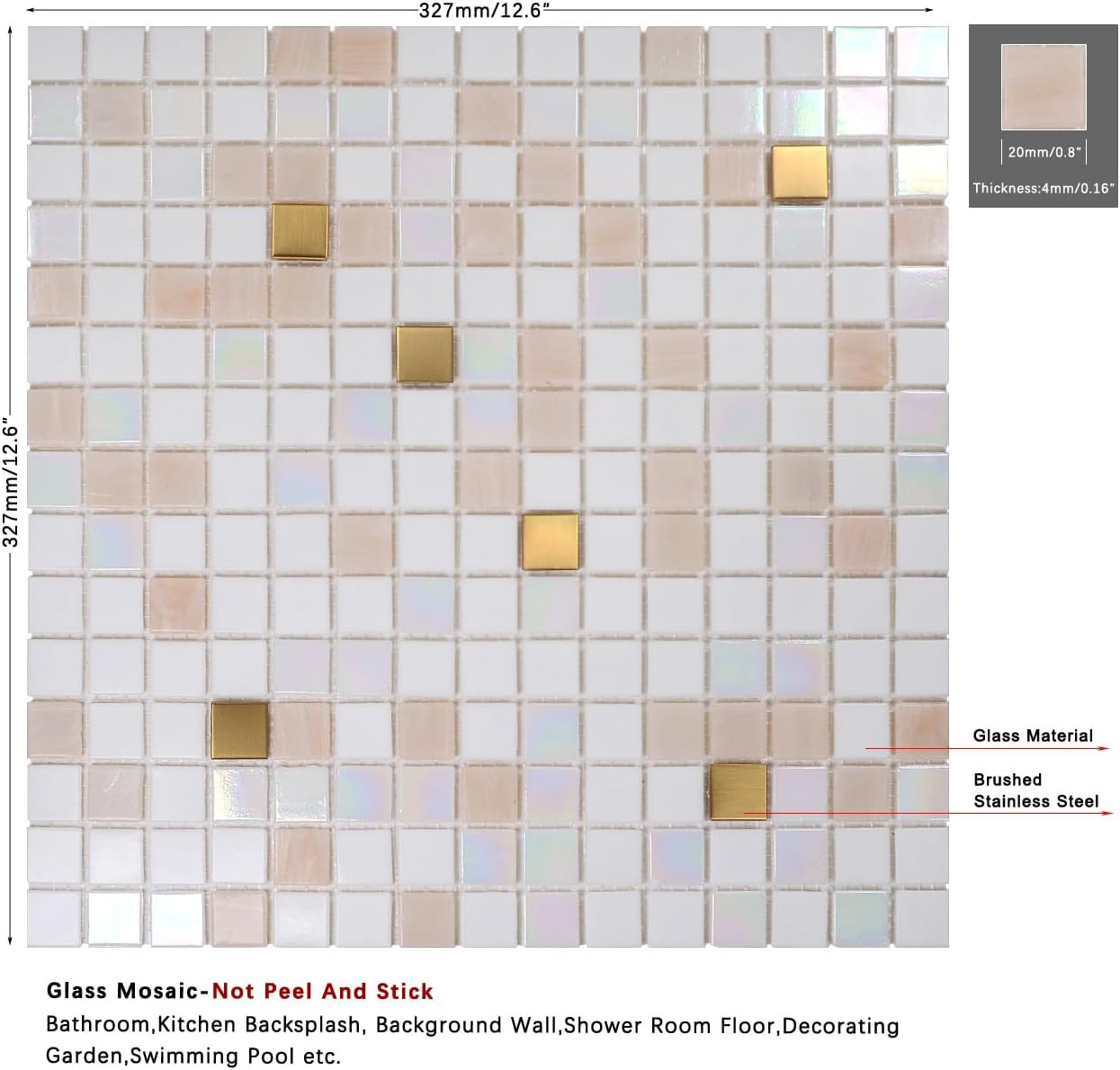 11.5Sqft Glass Mosaic Tiles,Bathroom,Kitchen Backsplash, Swimming Pools,Shower T