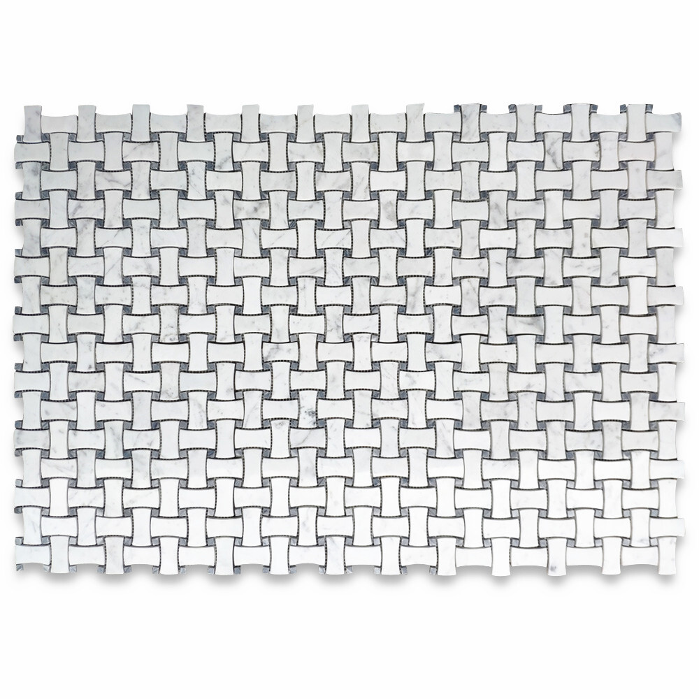 C677XP Carrara Venato Marble DogBone Basketweave Mosaic Gray Dots Tile Polish