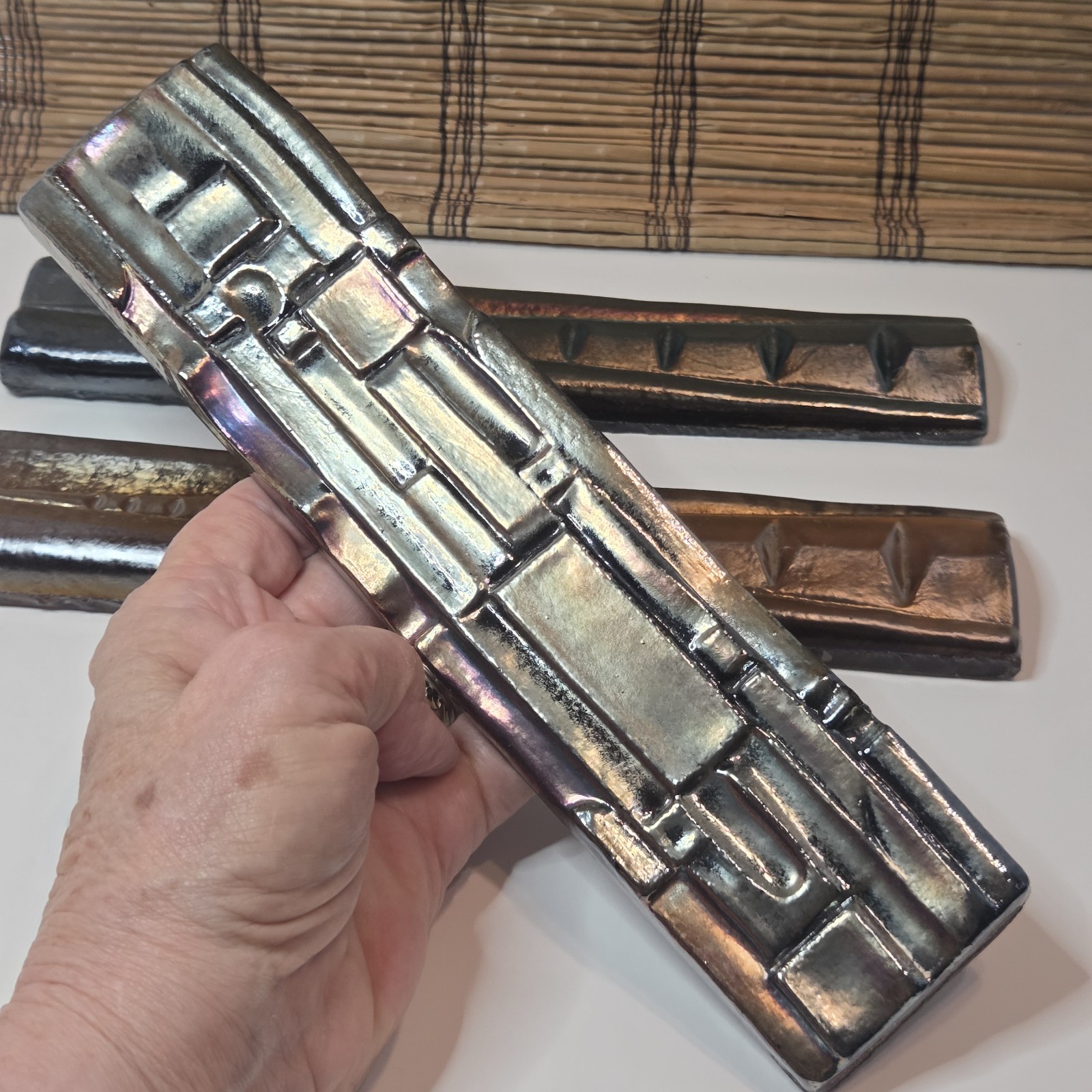 Oceanside Glass Tiles (6) Iridescent Vanishing Point Liner Crafting/Glasswork