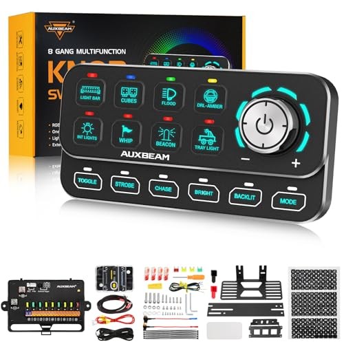 KS-80 8 Gang Switch Panel with Rotary Knob, Universal RGB Backlit Control