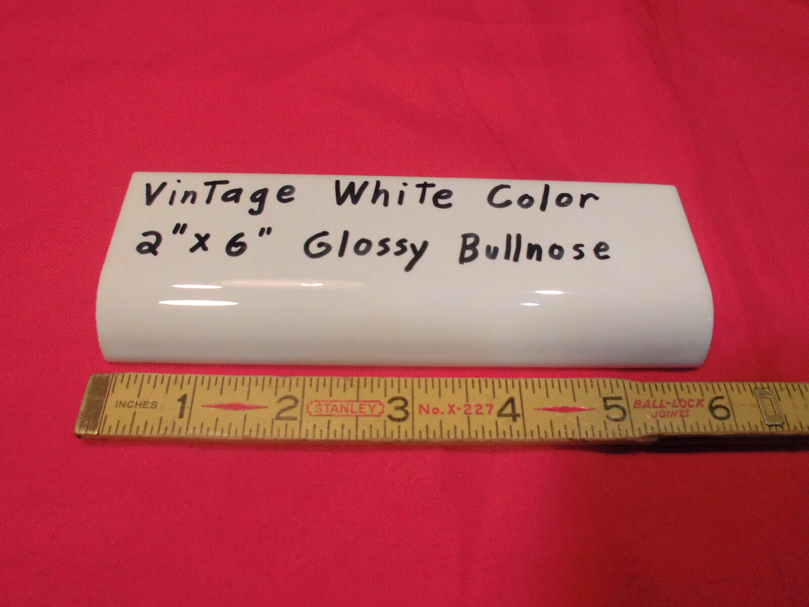 1 pc. *Vintage White* Glossy 2″ X 6″ Ceramic Radius Bullnose Tile; Mud Caps