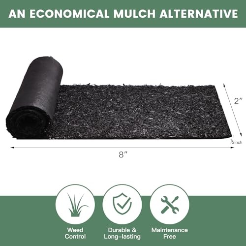 2 Pack Rubber Mulch Roll Mat for Landscaping Recycled Rubber Walkway Black