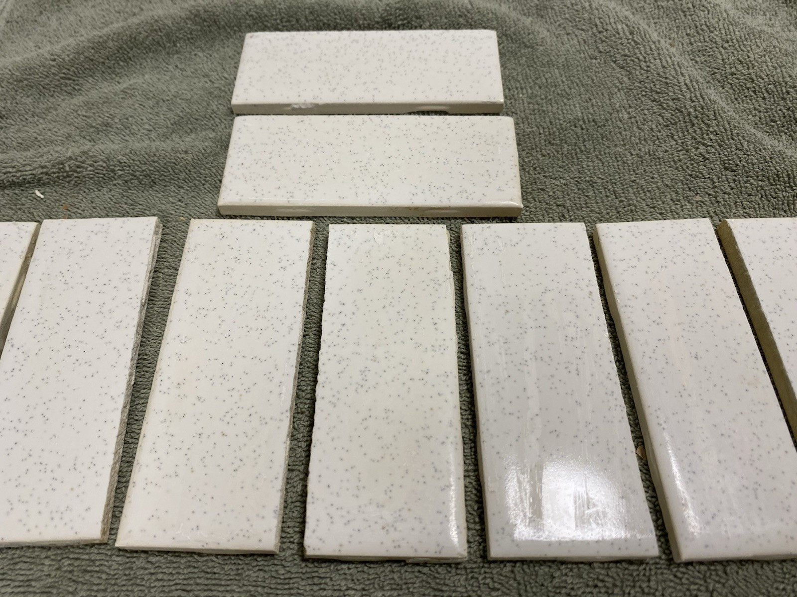 10 Vintage (1950-60s) White Speckled Ceramic Tile – CUT 1.5×4.25