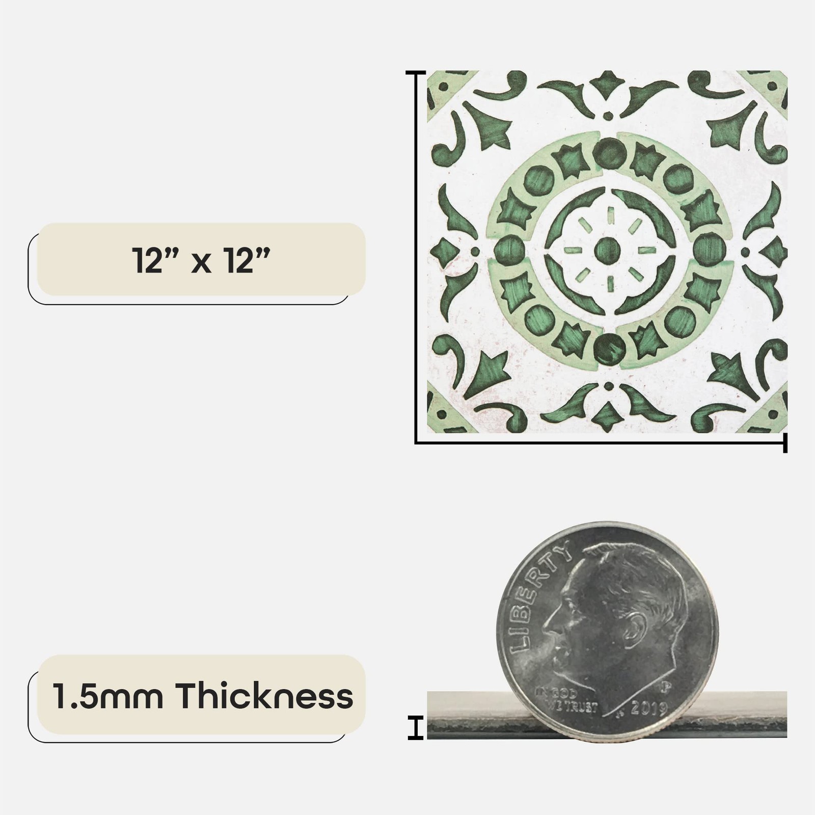 Retro Self Adhesive 12-Inch Vinyl Floor Tiles, 20 Tiles – 12″ x 12″, Green Me…