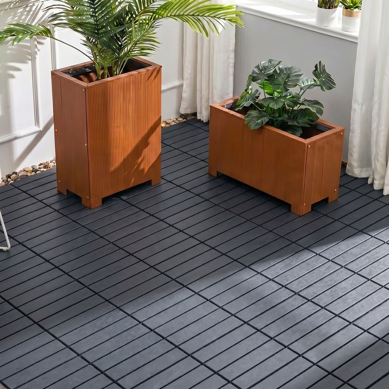 25/50/75PCS Deck Tiles Wood Flooring Interlock For Balcony Patio Outdoor 12″X12″