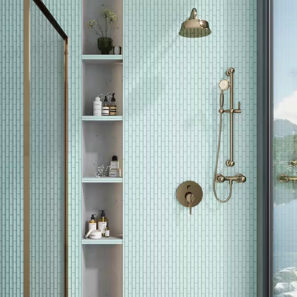 Aqua 11.9 In. X 11.9 In. Polished Glass Mosaic Tile (4.92 Sq. Ft./Case)
