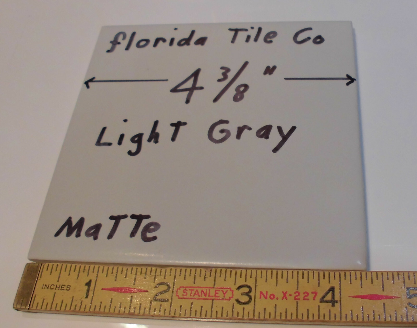1 pc. *Light Gray* Matte Ceramic Tile 4-3/8″ by Florida Tile Co. NOS