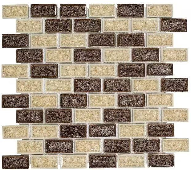 Hazelnut Butter Crackle Cream Interlocking Glossy Ceramic/Glass Wall Mosaic Tile