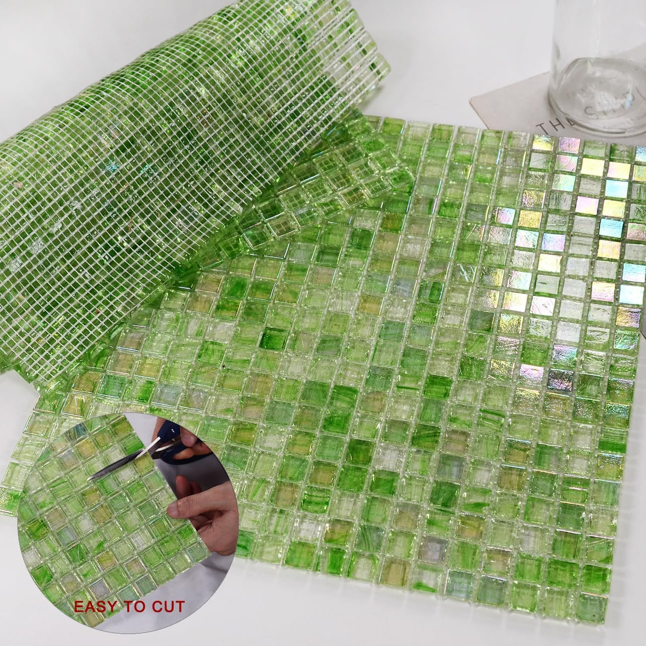 Covers 5.75 Sq.Ft Glue down Mosaic Tile – 0.4″X0.4″ Translucent Iridescent Glass
