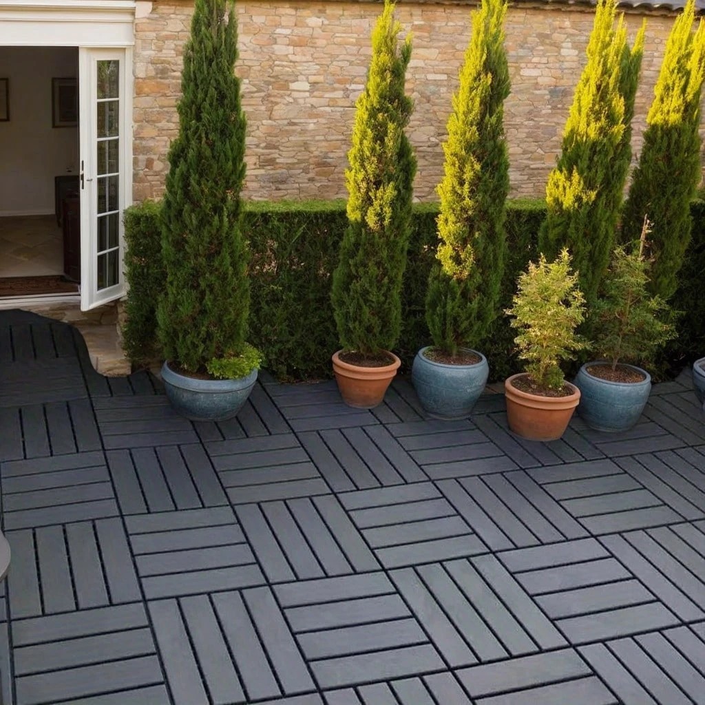 12×12 Interlocking Deck Tiles Outdoor Patio Pool Flooring Dark Grey 44 27 Pack