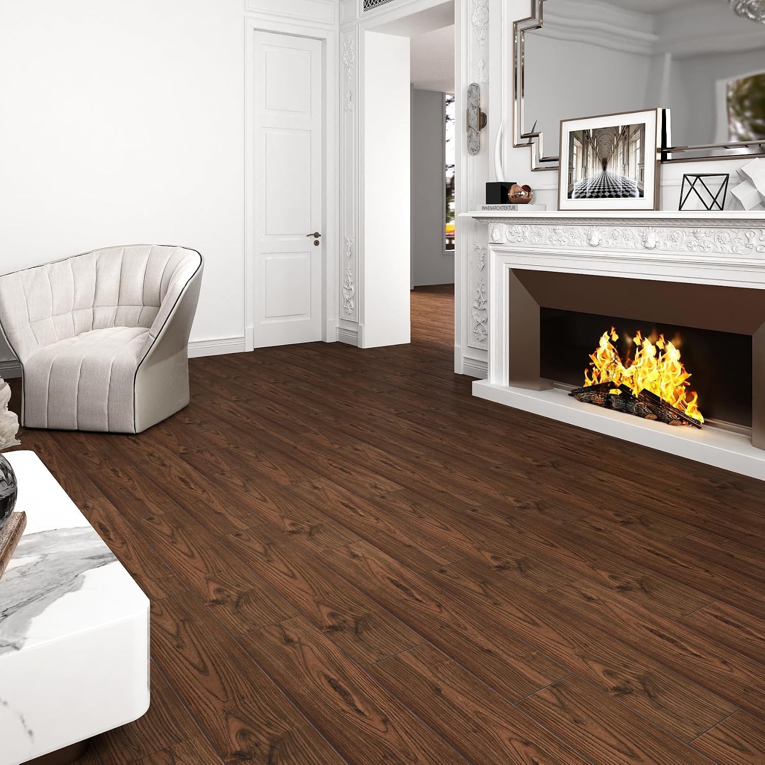 Red/Brown Peel and Stick Floor Tile 36”x6” Waterproof Vinyl Flooring Wood