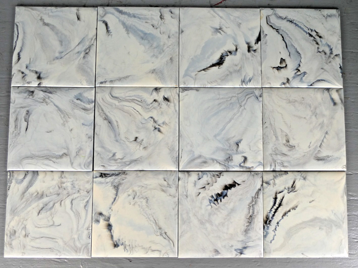 12 Vintage Blue Black Marble Swirl Plastic Polystyrene Wall Tiles 4.25×4.25
