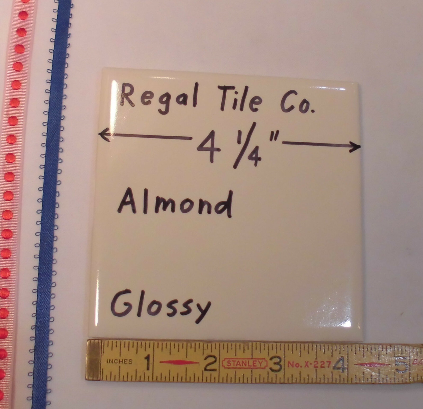 1 pc. Glossy Ceramic Tile *Light Almond* 4-1/4″ by Regal Co. New Stock, USA