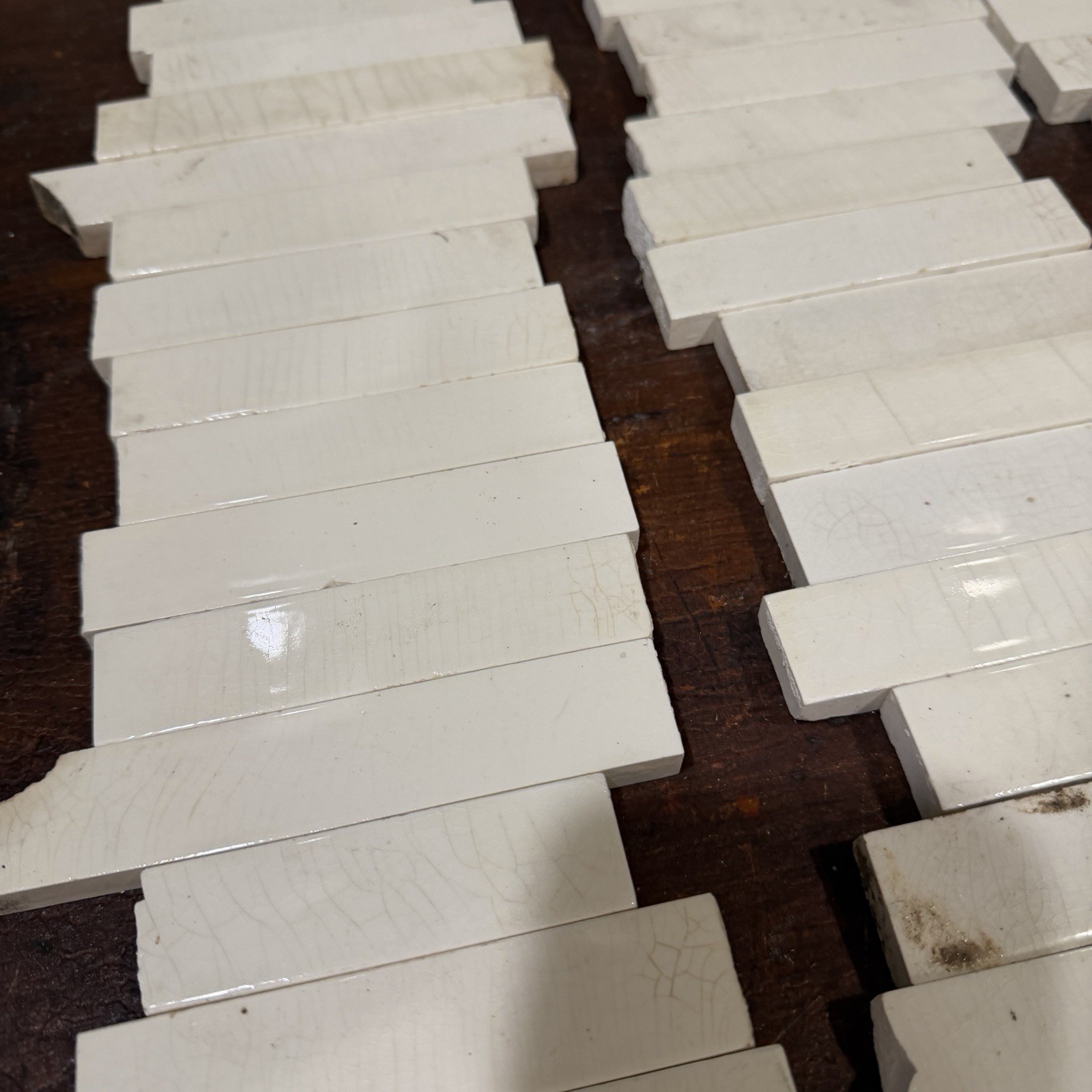 70+ Antique Trent Tile Co White Ceramic Liners – 1×4″ Pencil Tile – Salvaged