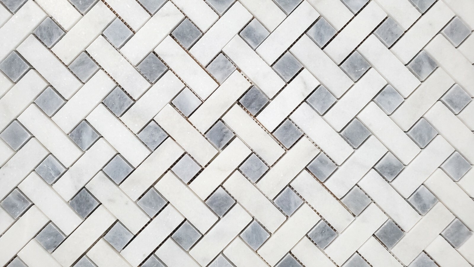 Basketweave Crystal White & Tahoe Honed Marble Mosaic Tile