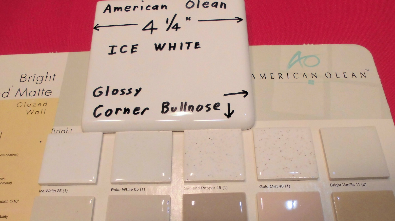 1 pc. *Ice White* Ceramic Tile Corner Bullnose by American Olean 4-1/4″ New