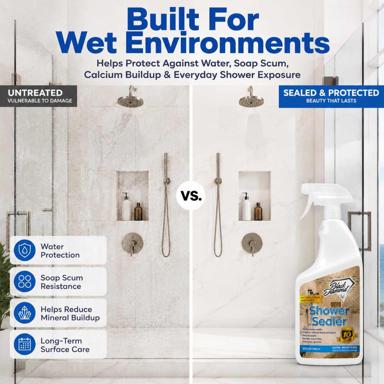 Natural Stone Shower Sealer – Penetrating Water-Based Sealer for Marble, Gran…