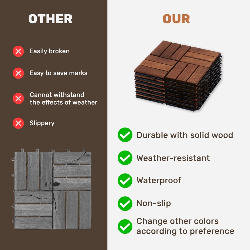 30pcs Acacia Wood Deck Tile Interlocking Flooring Pavers Tiles Outdoor Patio