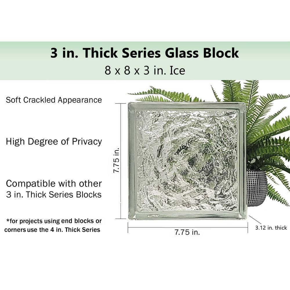 8 x 8 x 3 in. Cortina Ice Pattern Glass Bricks Block 3 in. Thick Series 10 Pack