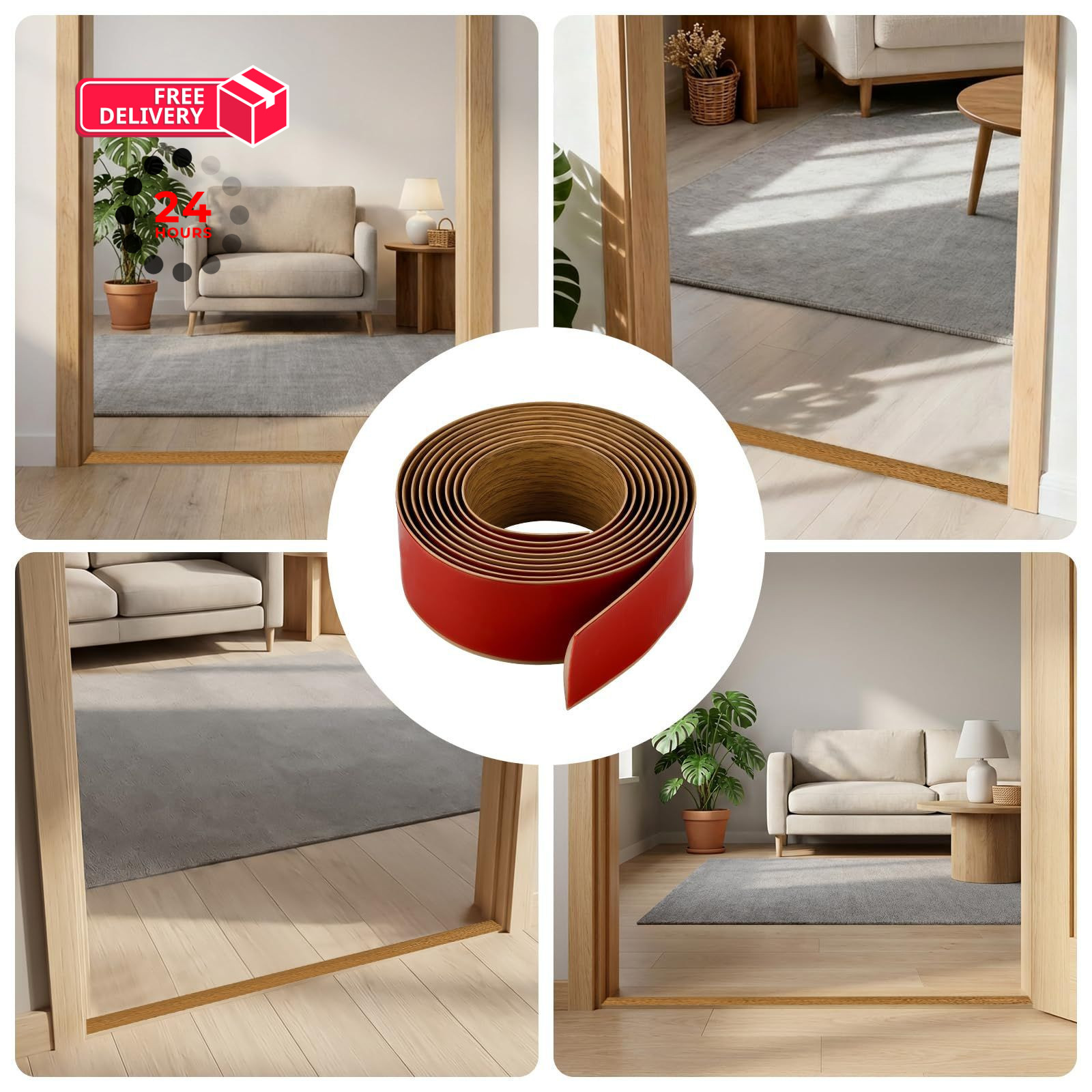 Vinyl Floor Transition Strip, Self Adhesive 3.28Ft, Light Brown Wood Grain