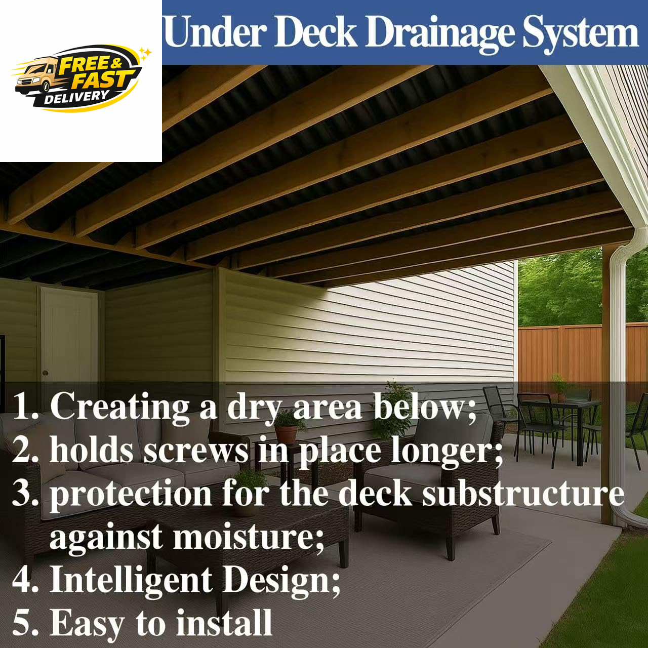 1PCS 50FT Black Waterproofing Membrane Black for under Deck Drainage System, HDP
