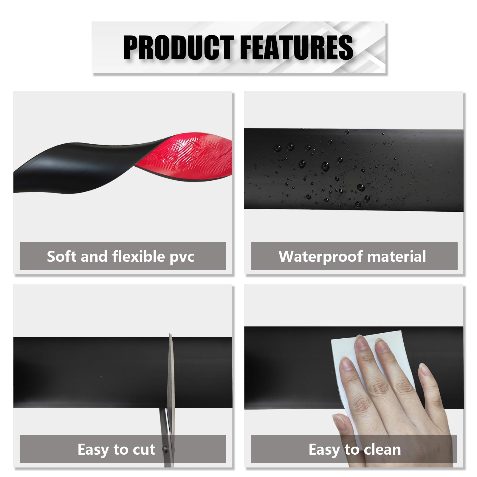 Floor Transition Strip Self Adhesive 2″×20′ Black Vinyl 2in, 20FT,