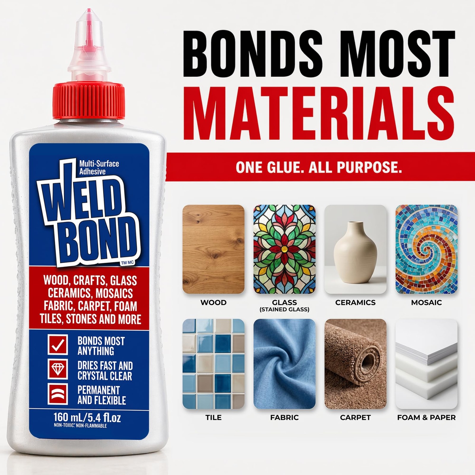 Weldbond Multi-Surface Strong Glue – Fast Drying Glue for Wood, Tile, Cera