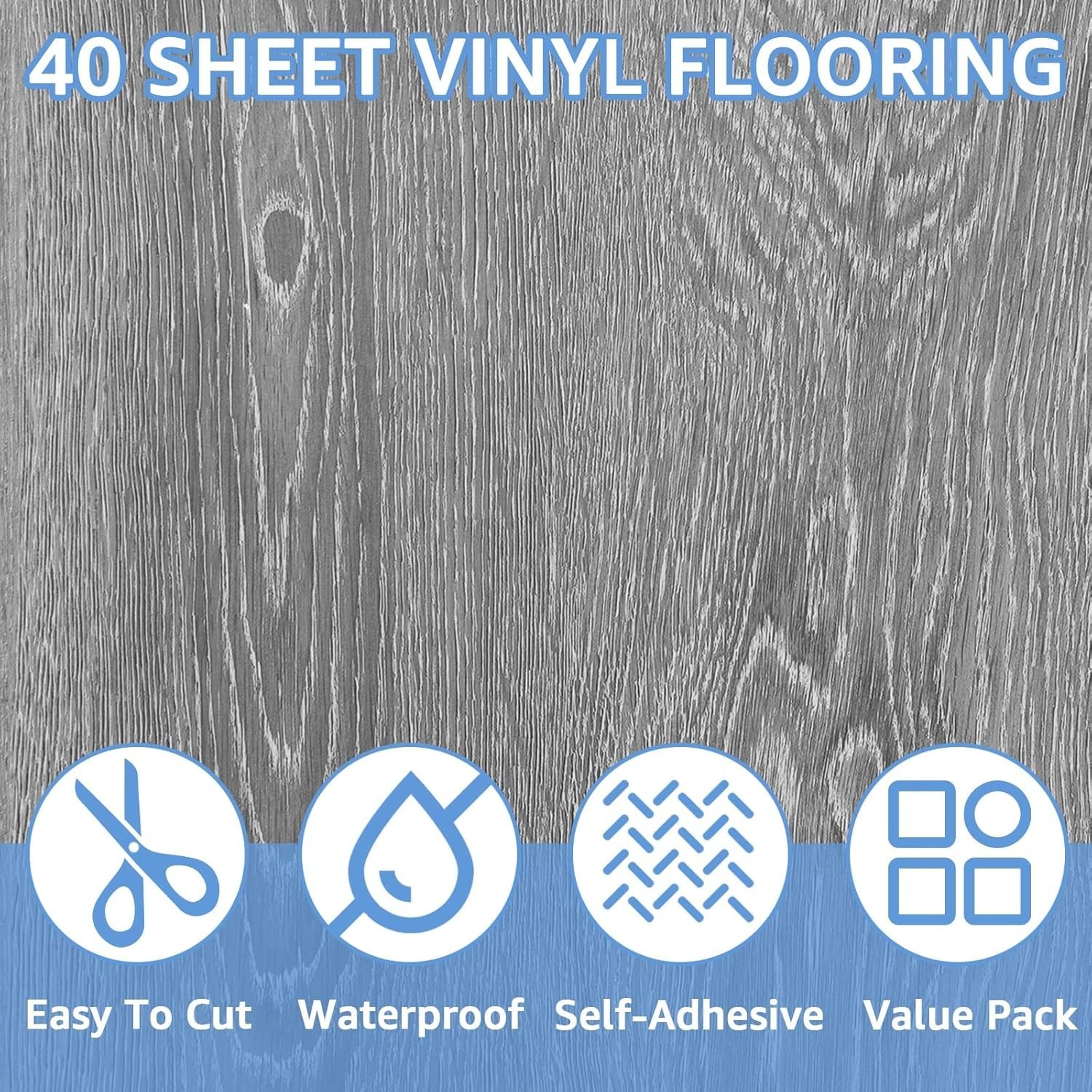 40 Sheet Vinyl Flooring 12 x 12 Peel & Stick Floor Tile Waterproof Floor Tiles