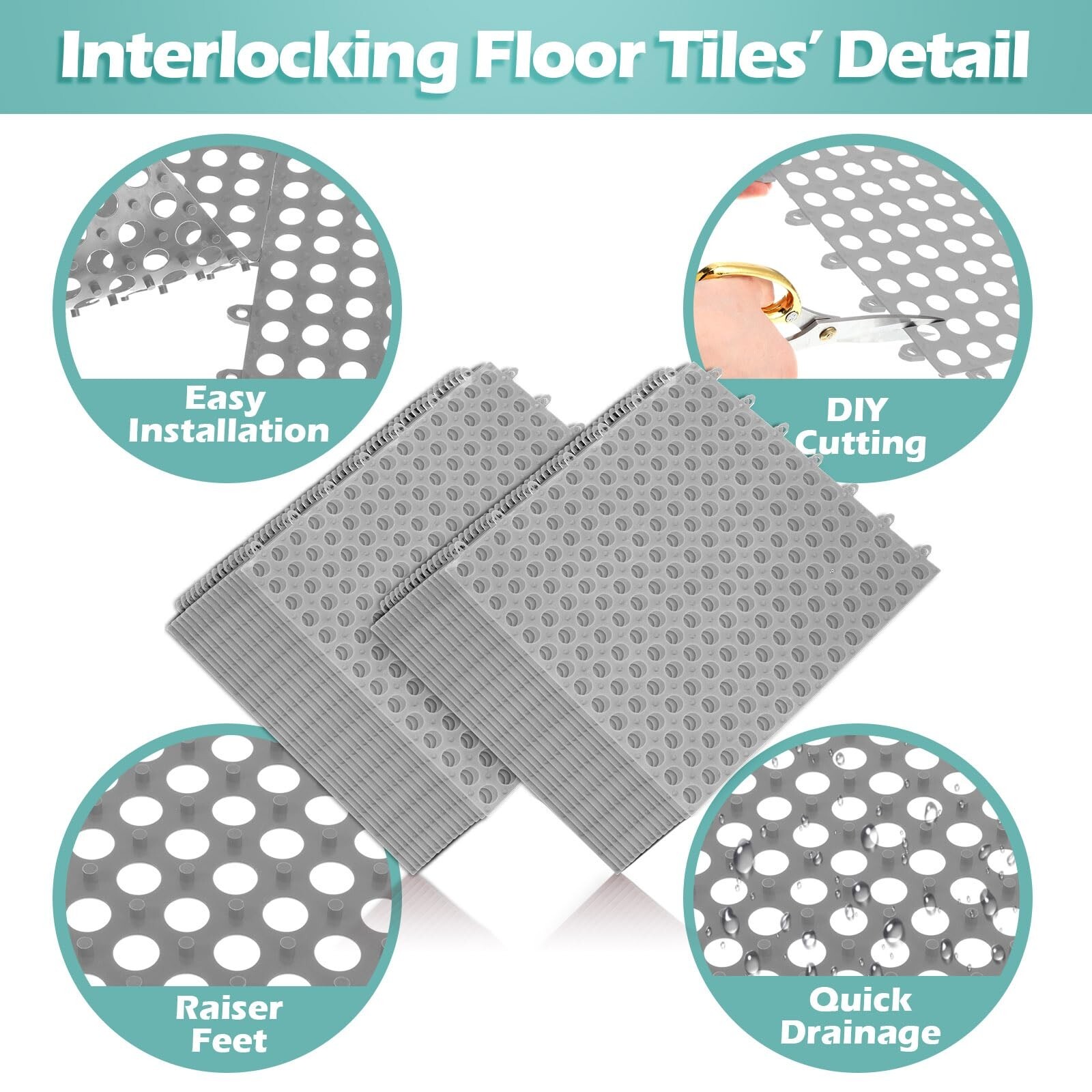 50 Pcs Drainage Interlocking Tiles Dry Deck Tiles 11.8” X 11.8” Interlockin…
