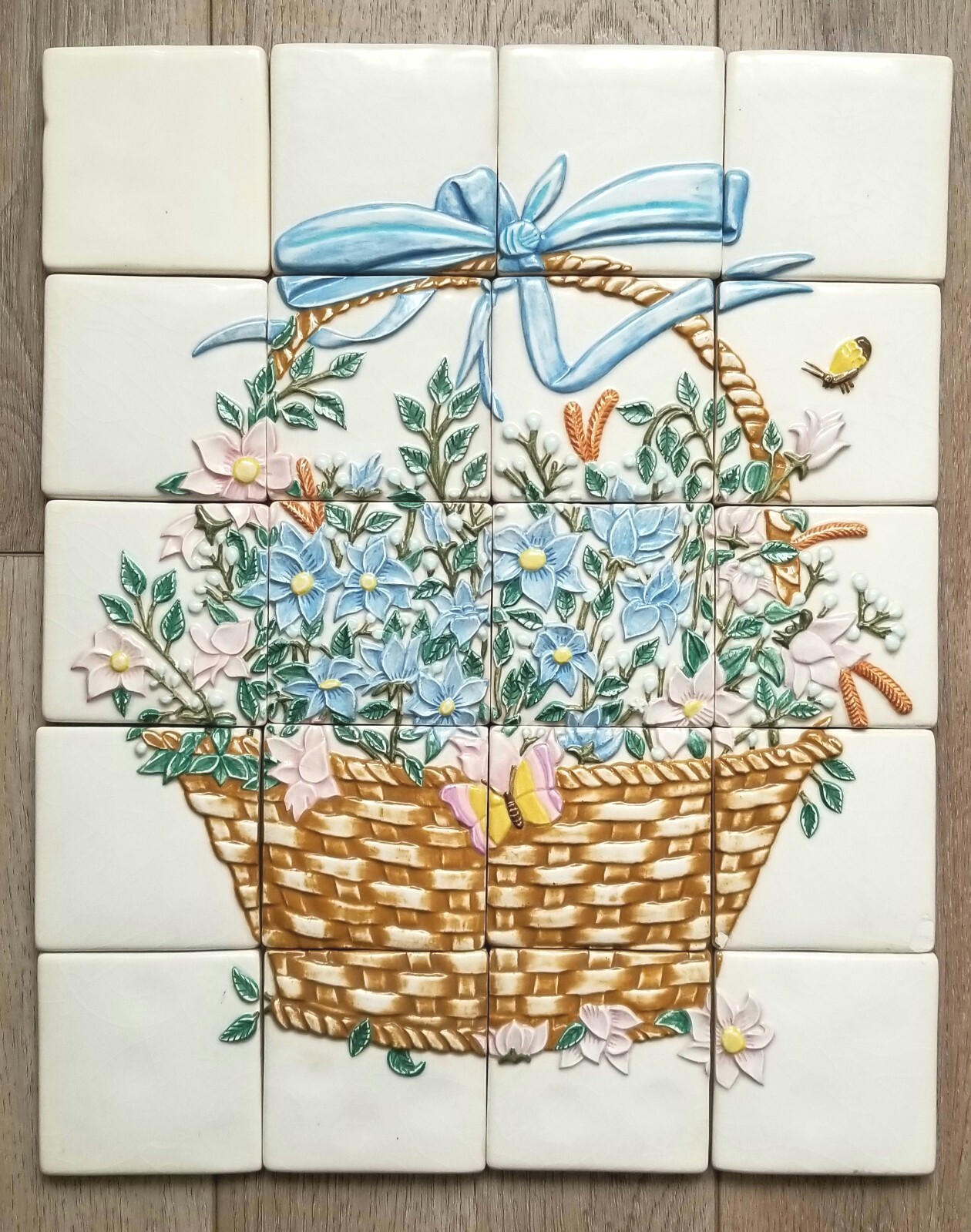 Ceramic Backsplash Tile Mural 3D HAND MADE Flower Basket Kitchen or Wall Install