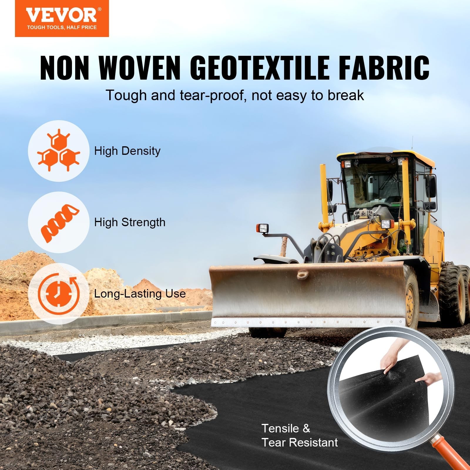 6FTx100FT Heavy Duty Non-Woven Geotextile Fabric for Driveway, Garden, Drainage,