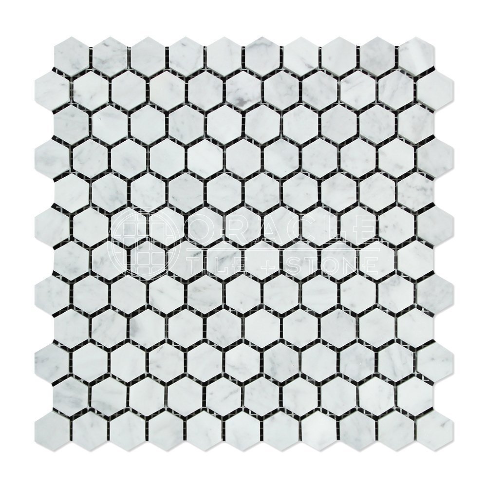 Carrara White Italian (Bianco Carrara) Marble Hexagon Mosaic Tile POLISHED Tile