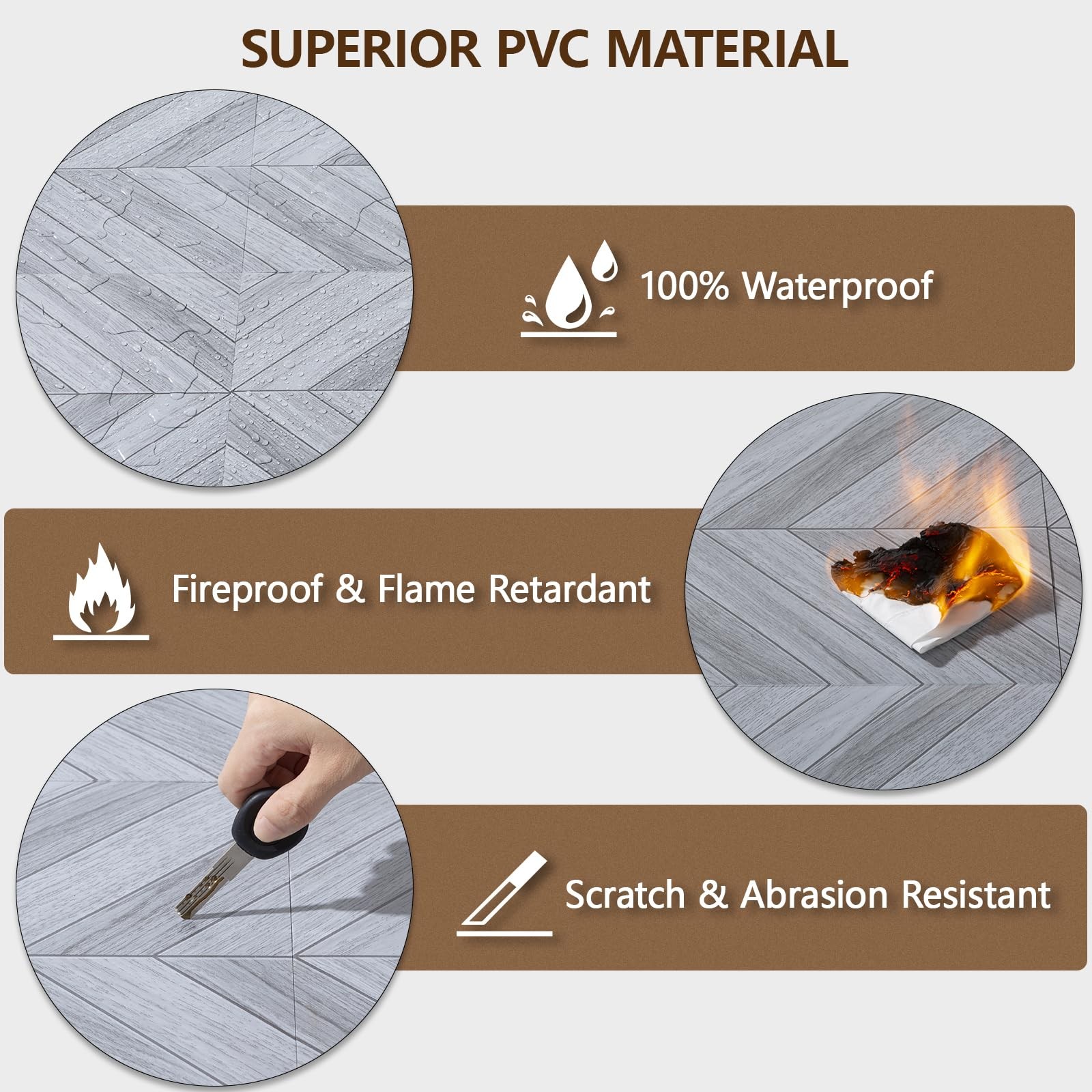 Peel and Stick Floor Tile, 10-Pack 12″ x 12″ Herringbone Wood Look Waterproof…