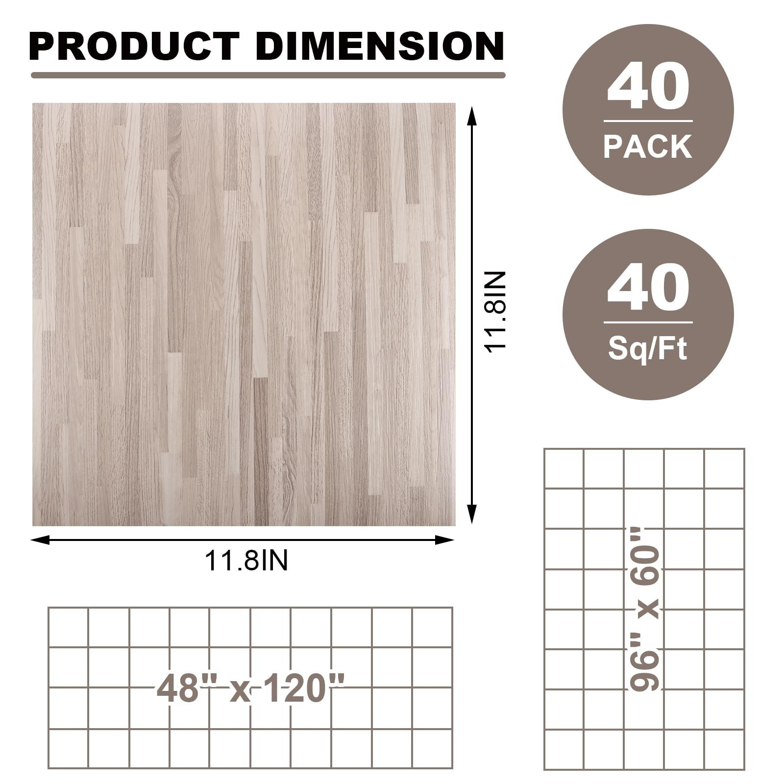 AKOLAFE 40 Sheet Vinyl Flooring 12×12 Peel and Stick Floor Tile Waterproof Cl…
