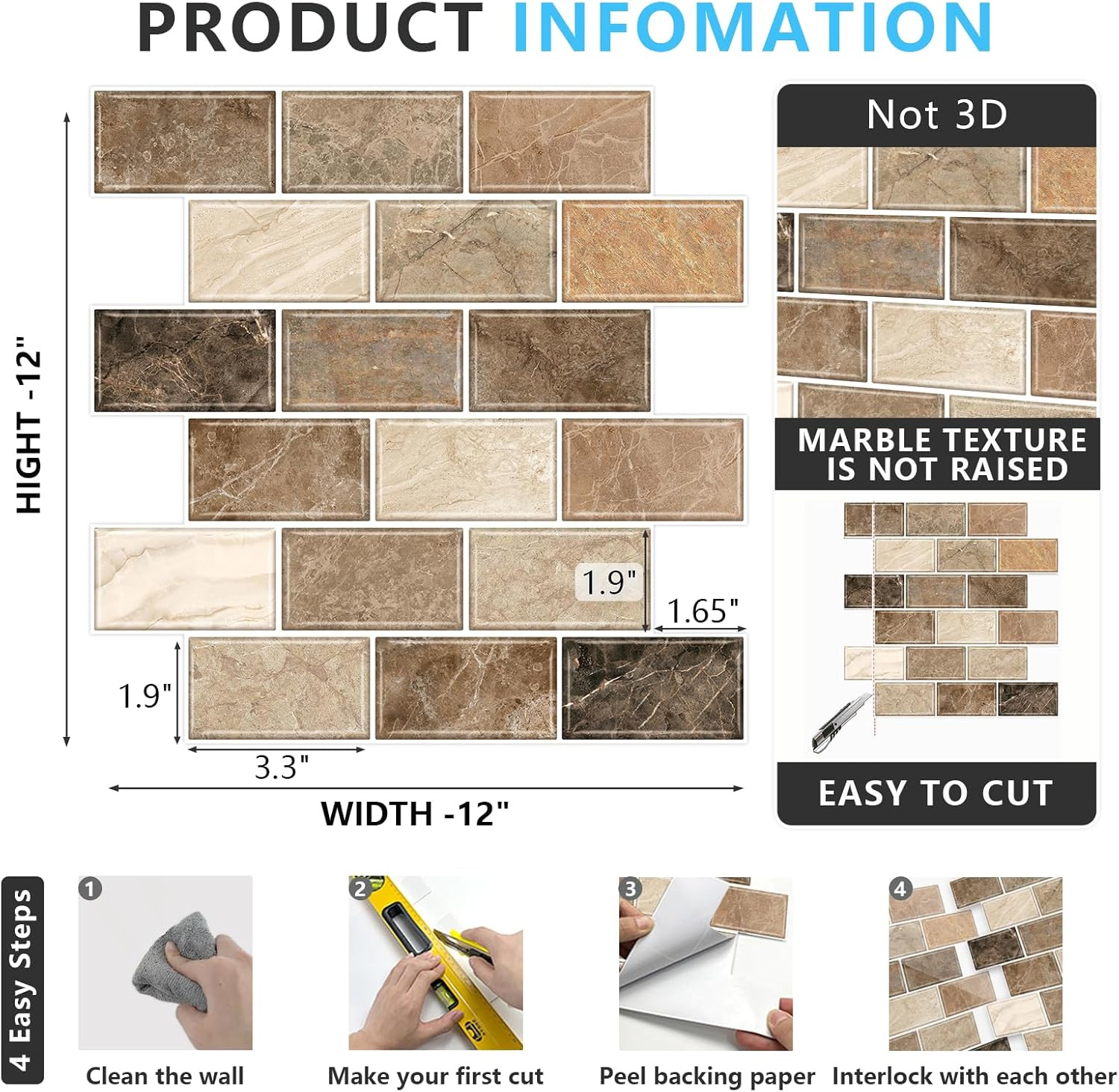 10-Sheet Stick on Backsplash for Kitchen,12″X12″ Peel and Stick Self Adhesive Wa