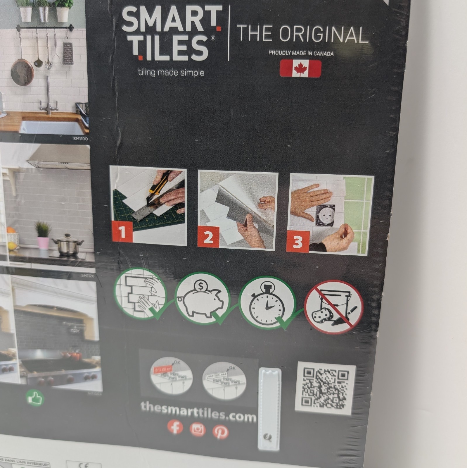 Smart Tiles Vinyl Adhesive Wall Tile 1 Pack of 4 Metro Grigio SM1064-4 (Gray)