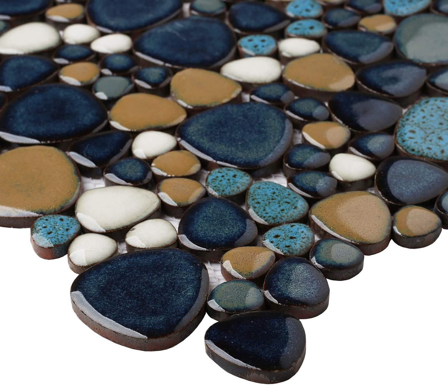 Pebble Tile for Shower Floor Aqua Cobalt Blue Mosaic Backsplash Tiles (5 Sheets)
